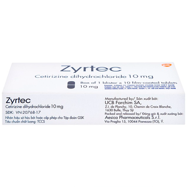 Thuốc Zyrtec 10mg hỗ trợ điều trị mày đay, viêm mũi dị ứng (1 vỉ x 10 viên)
