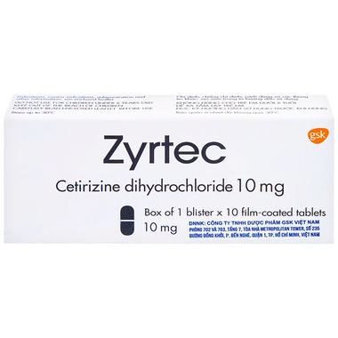 Thuốc Zyrtec 10mg hỗ trợ điều trị mày đay, viêm mũi dị ứng (1 vỉ x 10 viên)