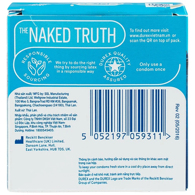 Bao cao su Durex Jeans ôm sát, nhiều gel bôi trơn hộp 3 cái