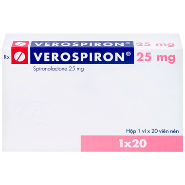 Thuốc Verospiron 25mg trị phù, tăng huyết áp (1 vỉ x 20 viên)
