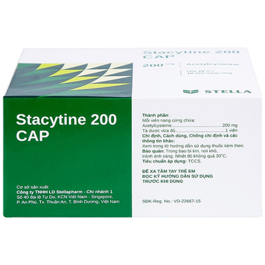 Thuốc Stacytine 200mg Cap Stella tiêu nhầy trong viêm phế quản cấp và mạn tính (100 viên)