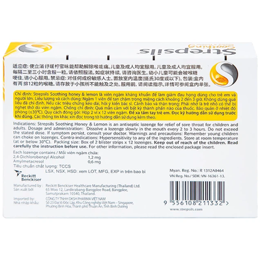 Viên ngậm Strepsils Soothing Honey &amp; Lemon điều trị đau họng (50 gói x 2 viên)