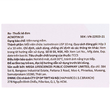 Thuốc Acnotin 10mg điều trị mụn trứng cá toàn thân (3 vỉ x 10 viên)