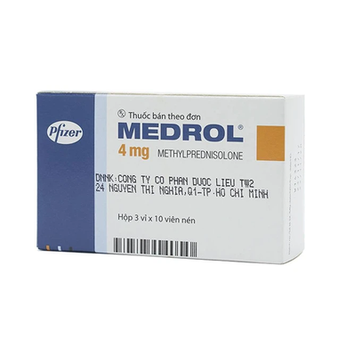 Thuốc Medrol 4mg Pfizer điều trị rối loạn nội tiết, bệnh về da hoặc mắt (3 vỉ x 10 viên)
