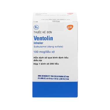 Thuốc xịt Ventolin 100mcg/liều giúp giãn cơ trơn phế quản (200 liều)