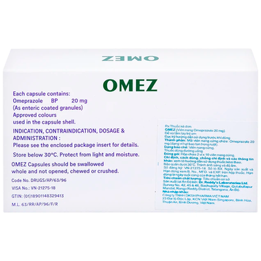 Thuốc Omez 20mg điều trị loét dạ dày, tá tràng (2 vỉ x 10 viên)