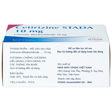 Thuốc Cetirizine Stada 10mg giảm triệu chứng viêm mũi dị ứng (100 viên)