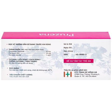 Thuốc Pruzena 10mg Davipharm điều trị buồn nôn và nôn mửa trong thai kỳ (3 vỉ x 10 viên)