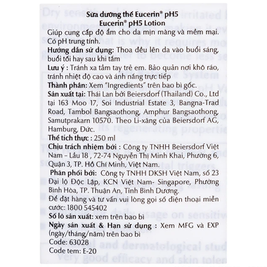 Sữa dưỡng thể Eucerin pH5 Lotion cho da mịn màng và mềm mại (250ml)