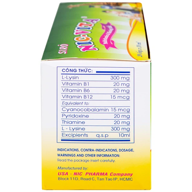 Siro Nic-Vita NIC giúp trẻ hay ăn chóng lớn, phát triển chiều cao (20 ống x 10ml)