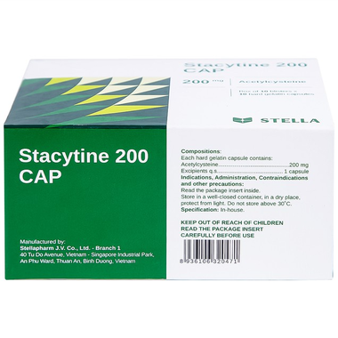 Thuốc Stacytine 200mg Cap Stella tiêu nhầy trong viêm phế quản cấp và mạn tính (100 viên)