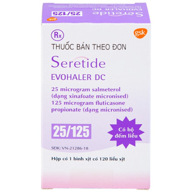 Thuốc xịt Seretide Evohaler DC 25/125 điều trị hen phế quản, tắc nghẽn phổi mạn tính (120 liều)
