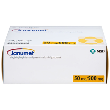 Thuốc Janumet 50mg/500mg điều trị đái tháo đường type 2 (4 vỉ x 7 viên)