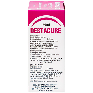 Thuốc Destacure 2.5mg/5ml trị viêm mũi dị ứng, mày đay (60ml)