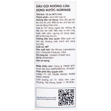 Dầu Gội Khô Không Dùng Nước No Rinse 8 Oz (236 ML)