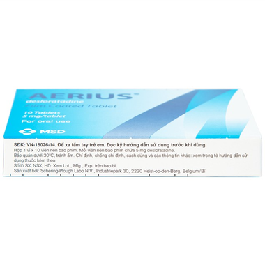 Thuốc Aerius 5mg trị viêm mũi dị ứng, mày đay (1 vỉ x 10 viên)