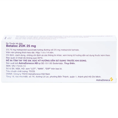 Thuốc Betaloc Zok 25mg điều trị tăng huyết áp, tim mạch (14 viên)