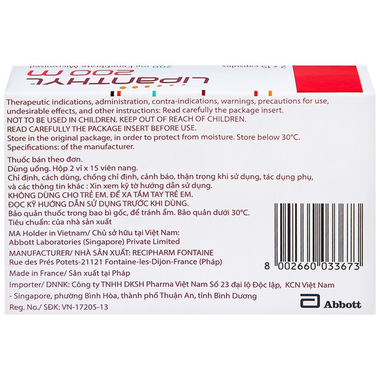 Thuốc Lipanthyl 200mg Abbott điều trị tăng cholesterol (2 vỉ x 15 viên)