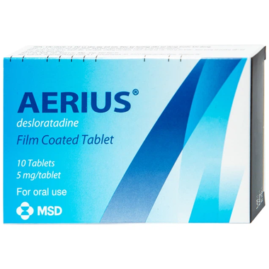 Thuốc Aerius 5mg trị viêm mũi dị ứng, mày đay (1 vỉ x 10 viên)