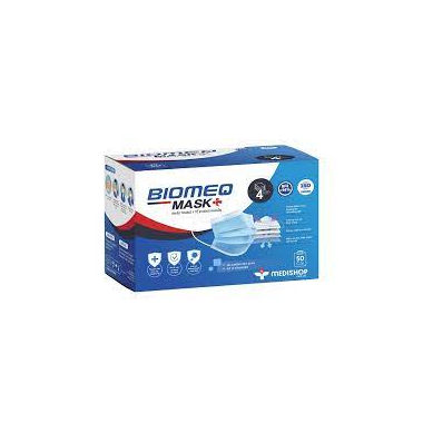 Khẩu trang y tế 4 lớp trắng Biomeq ngăn ngừa vi khuẩn, bụi bẩn và các bệnh lây qua đường hô hấp (Hộp 50 cái)