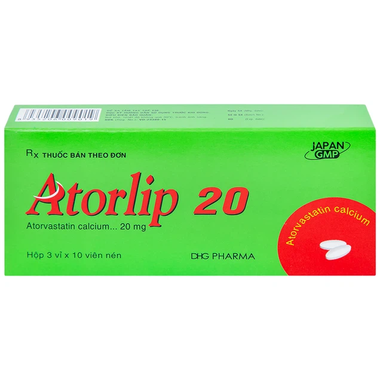 Thuốc Atorlip 20mg DHG giảm cholesterol trong máu (3 vỉ x 10 viên)