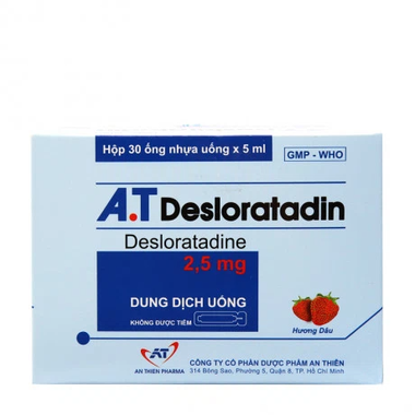 Thuốc A.T Desloratadin 2.5mg  điều trị viêm mũi dị ứng, mày đay (30 ống x 5ml)