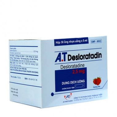 Thuốc A.T Desloratadin 2.5mg  điều trị viêm mũi dị ứng, mày đay (30 ống x 5ml)