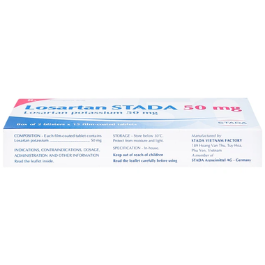 Thuốc Losartan Stada 50mg điều trị tăng huyết áp (2 vỉ x 15 viên)