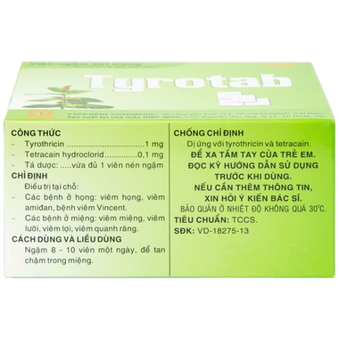Thuốc Tyrotab  hỗ trợ điều trị các bệnh ở họng, ở miệng (80 viên)