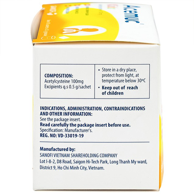 Thuốc cốm Acemuc Kids 100mg Sanofi long đàm, tiêu nhầy, giảm ho (30 gói x 0.5g)
