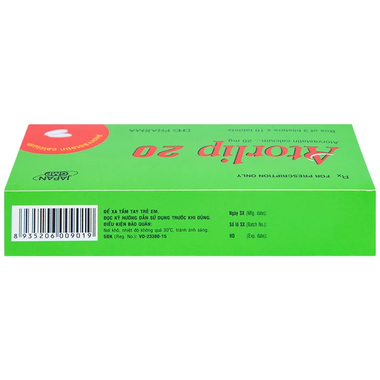 Thuốc Atorlip 20mg DHG giảm cholesterol trong máu (3 vỉ x 10 viên)