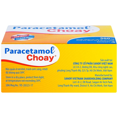 Thuốc Paracetamol Choay 500mg Sanofi hỗ trợ giảm đau, hạ sốt (10 vỉ x 10 viên)
