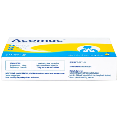Thuốc Acemuc 200mg trị các rối loạn về tiết dịch đường hô hấp (3 vỉ x 10 viên)