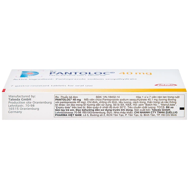 Thuốc Pantoloc 40mg điều trị viêm thực quản, trào ngược (1 vỉ x 7 viên)