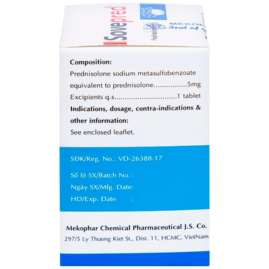 Thuốc Sovepred 5mg Mekophar chống viêm và ức chế miễn dịch (30 viên)