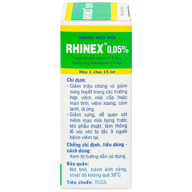 Thuốc nhỏ mũi Rhinex 0.05% giảm sung huyết viêm mũi (15ml)