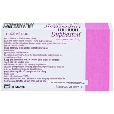 Thuốc Duphaston 10 Abbott điều hòa kinh nguyệt, giảm đau bụng kinh (20 viên)