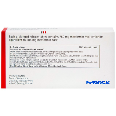 Thuốc Glucophage XR 750mg điều trị tiểu đường type 2 (2 vỉ x 15 viên)