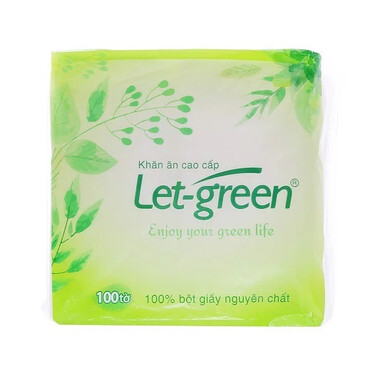 Khăn ăn cao cấp Let-green trắng sạch, mềm mịn, bền dai 100 tờ