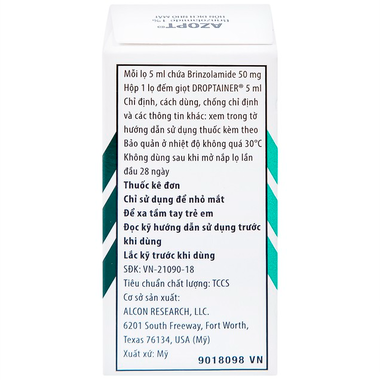 Thuốc nhỏ mắt Azopt Alcon điều trị tăng nhãn áp, glôcôm góc mở (5ml)