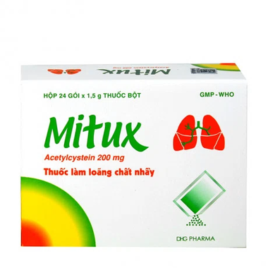 Thuốc Mitux 200mg DHG làm loãng chất nhầy đường hô hấp (24 gói)