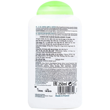 Sữa tắm cho bé gội Corine De Farme Baby Hair &amp; Body Wash cho mọi loại da (Chai 250ml)