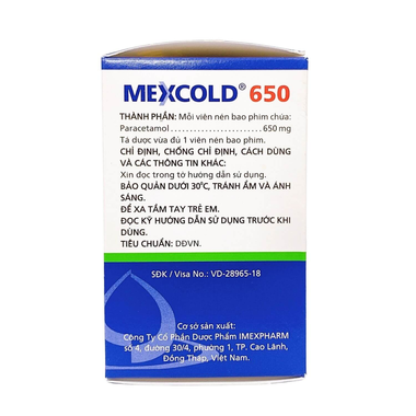 Thuốc pms-Mexcold Plus Imexpharm giúp giảm đau, hạ sốt (100 viên)