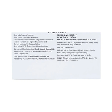 Thuốc Singulair 5mg MSD điều trị hen phế quản mạn (2 vỉ x 14 viên)