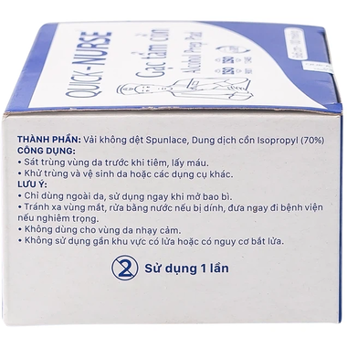 Gạc tẩm cồn Quick - Nurse hỗ trợ sát trùng, khử trùng và vệ sinh (6x3cm - 100 miếng)