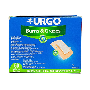 Miếng dán Urgo Burns &amp; Grazes hỗ trợ dán bỏng và các vết thương bề mặt (10cm x 7cm) 50 miếng
