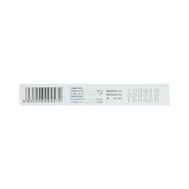 Thuốc Telfor 180mg điều trị viêm mũi dị ứng, mề đay (2 vỉ x 10 viên)