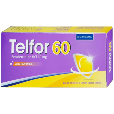 Thuốc Telfor 60mg điều trị viêm mũi dị ứng, mày đay (2 vỉ x 10 viên)