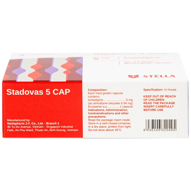Thuốc Stadovas 5mg Cap Stella điều trị tăng huyết áp (3 vỉ x 10 viên)