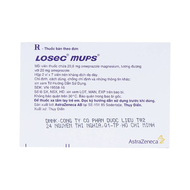 Thuốc Losec Mups 20mg AstraZeneca điều trị loét tá tràng, loét dạ dày (14 viên)